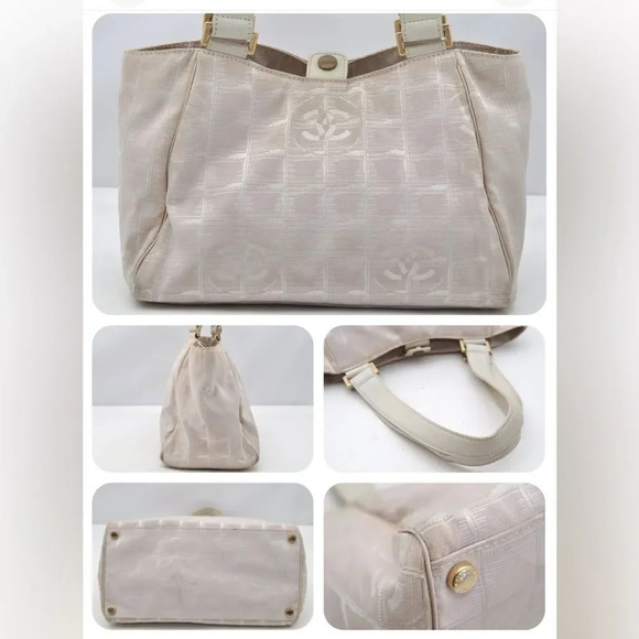 CHANEL CC Jacquard Travel Line Shoulder Hand Bag Canvas Leather Pink - Picture 2 of 4